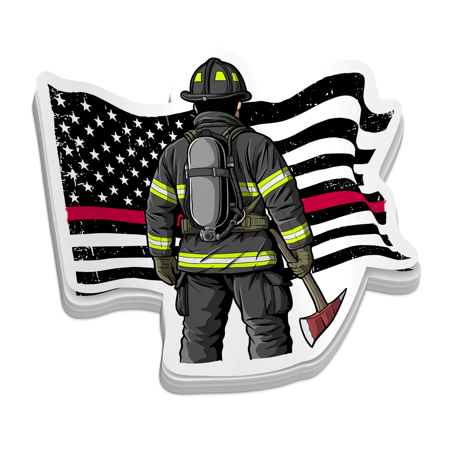 Firefighter Redline Flag - Patriotic Firefighter Stickers